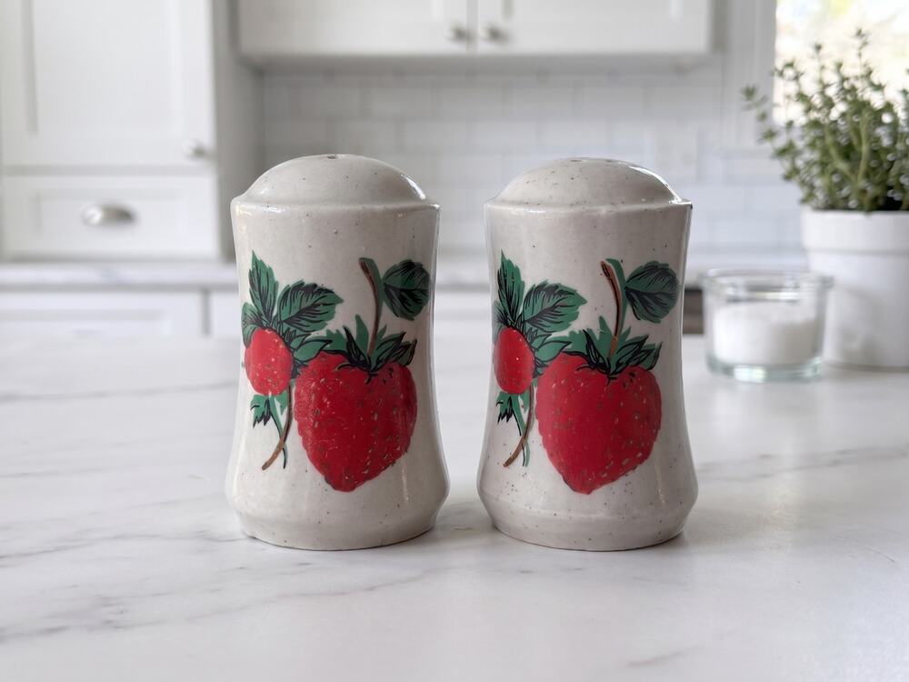 Vintage Ceramic Strawberry Salt and Pepper Shakers Set